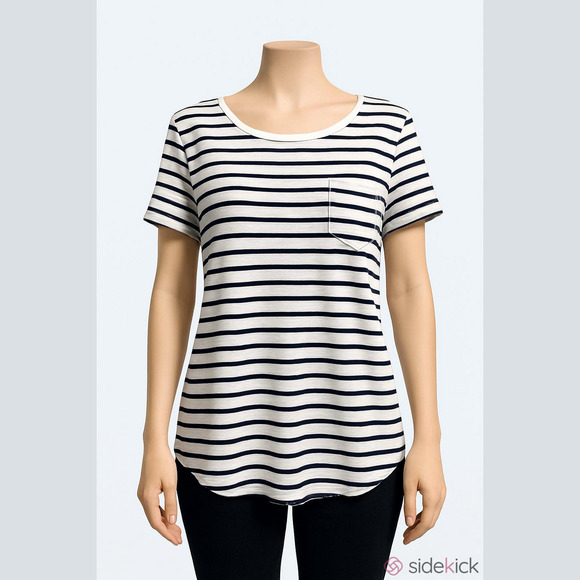 𝅺H &M Basic retro shirt/top vertical stripes white/black Women M - Picture 1 of 12